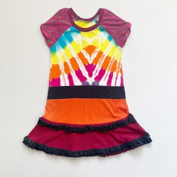 CourtneyCourtney Short Sleeve Girls Red Tie Dye Dress 6/7 Twirl Skirt Upcycled